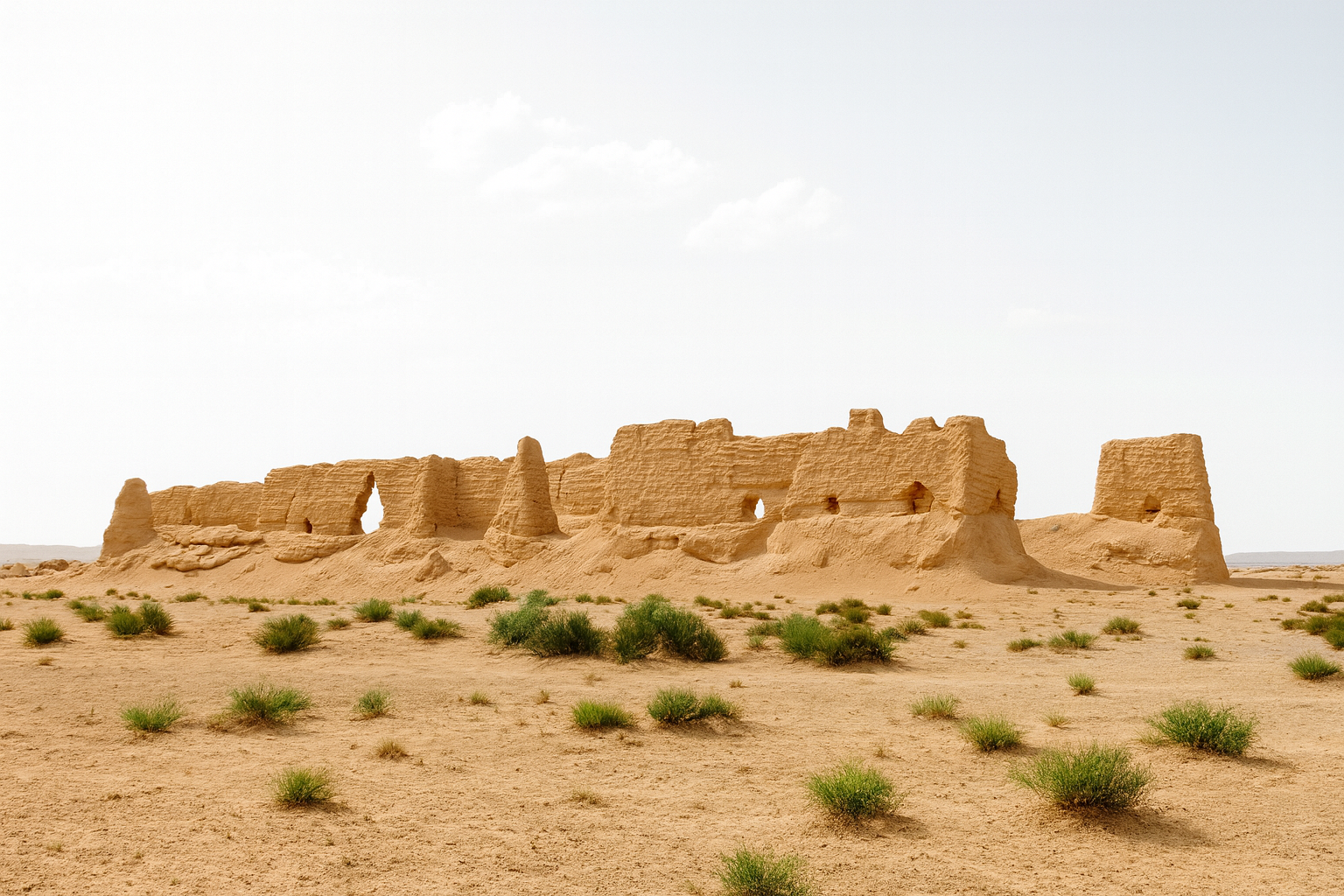 : Unique view of Han dynasty granary ruins west of Dunhuang.