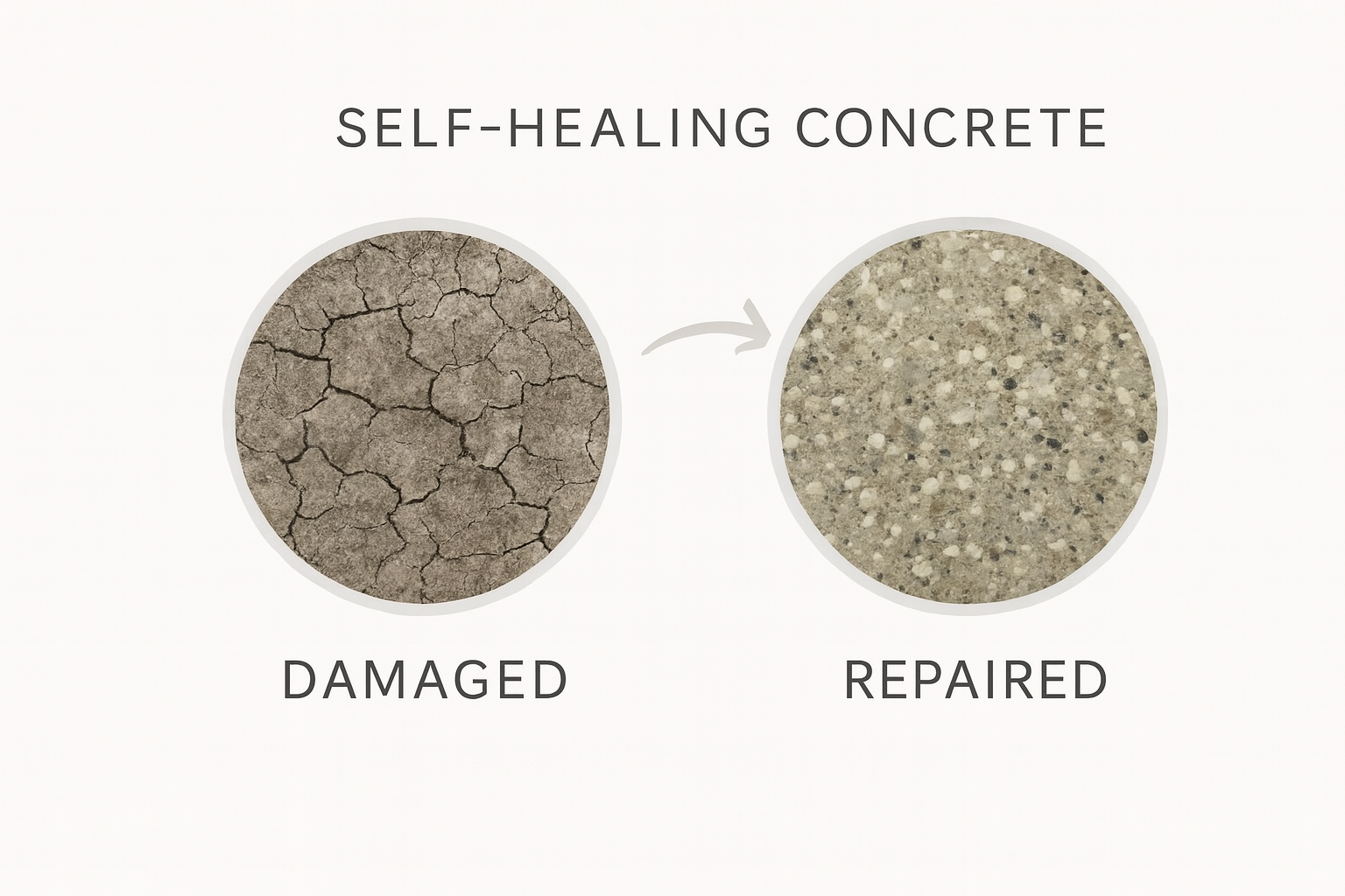 Comparison of cracked and healed self-healing concrete.