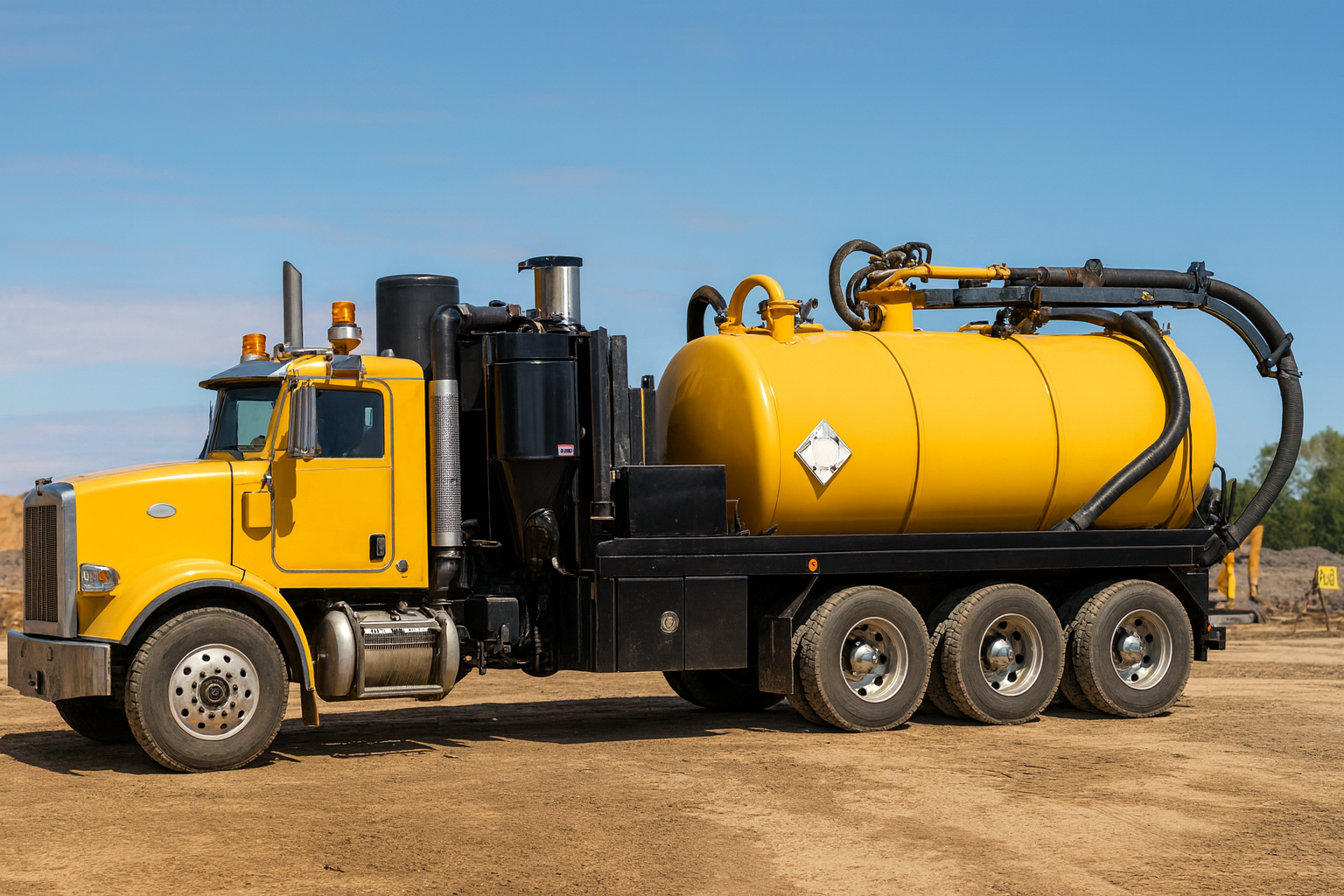 Hydrovac excavation truck working on a building foundation.