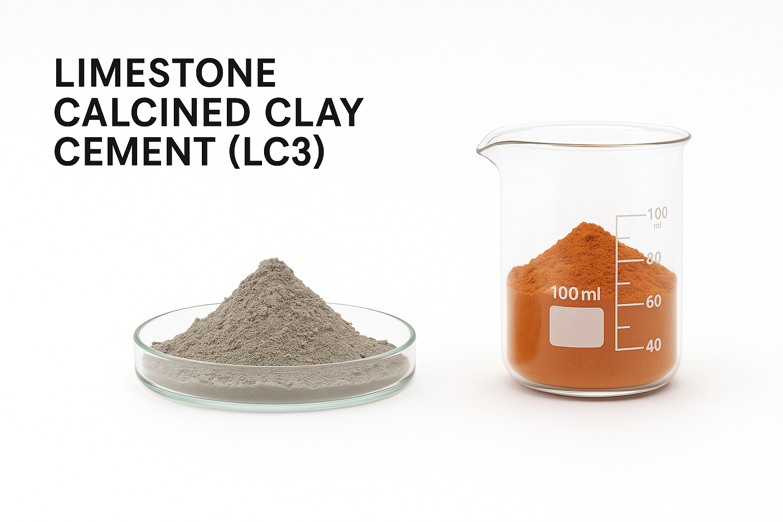 Limestone Calcined Clay Cement (LC3) showing calcined clay, limestone, and cement particles.