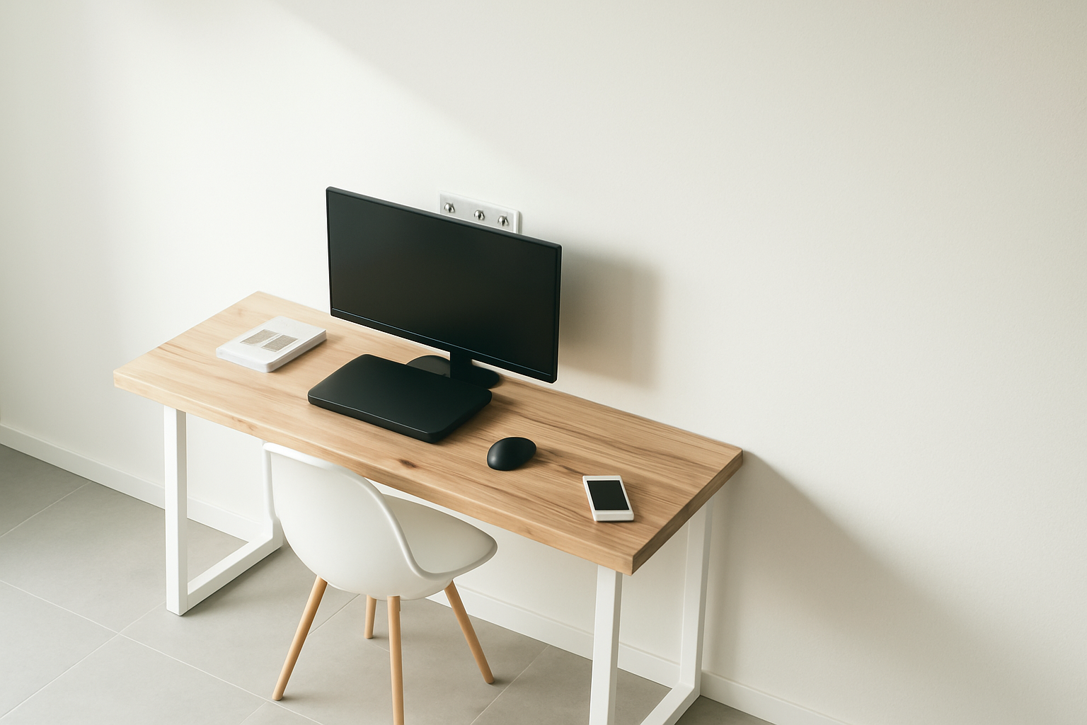 Simple office desk made from natural wood.