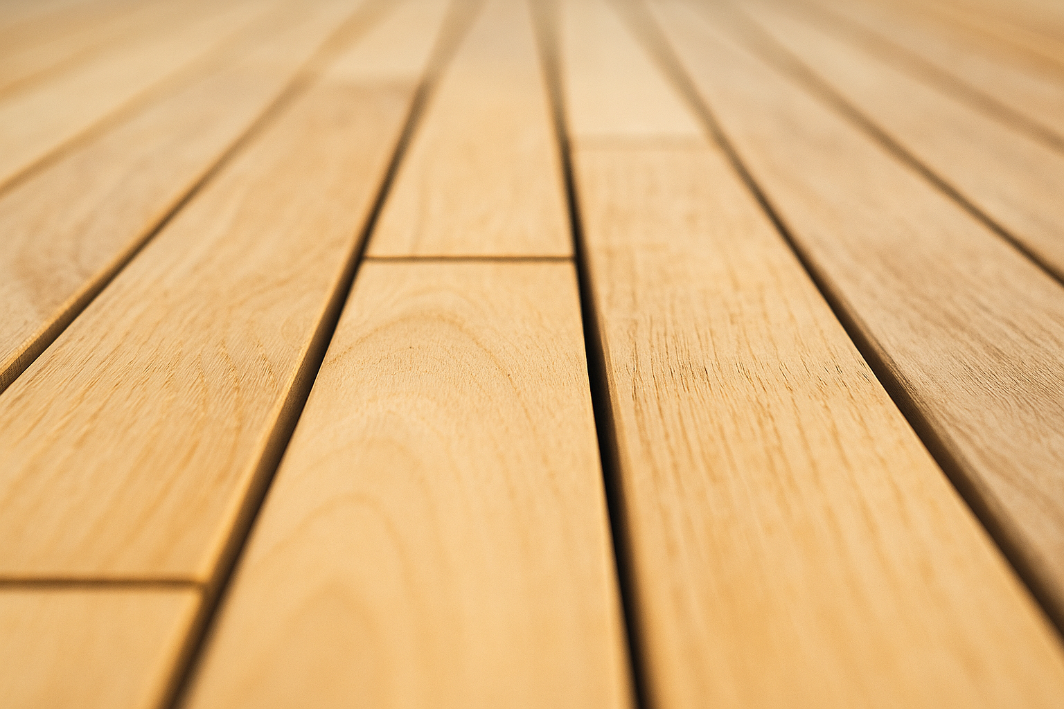 Close-up of smooth wooden planks arranged in staggered pattern for flooring.