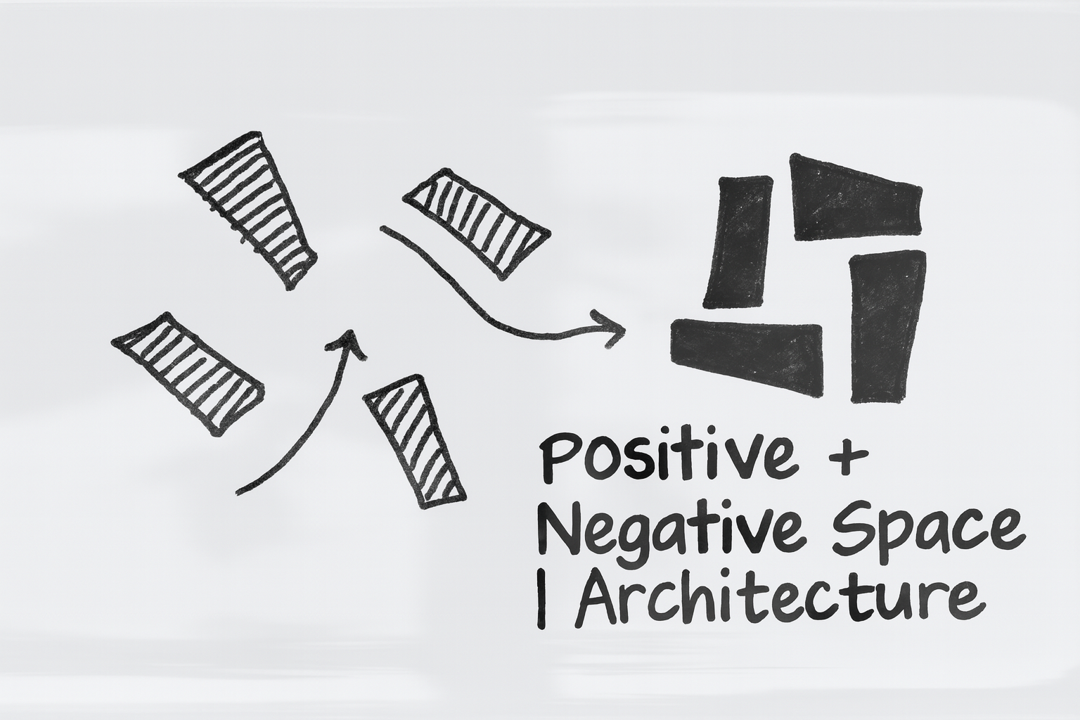 Architectural sketch illustrating negative space and parti in design.