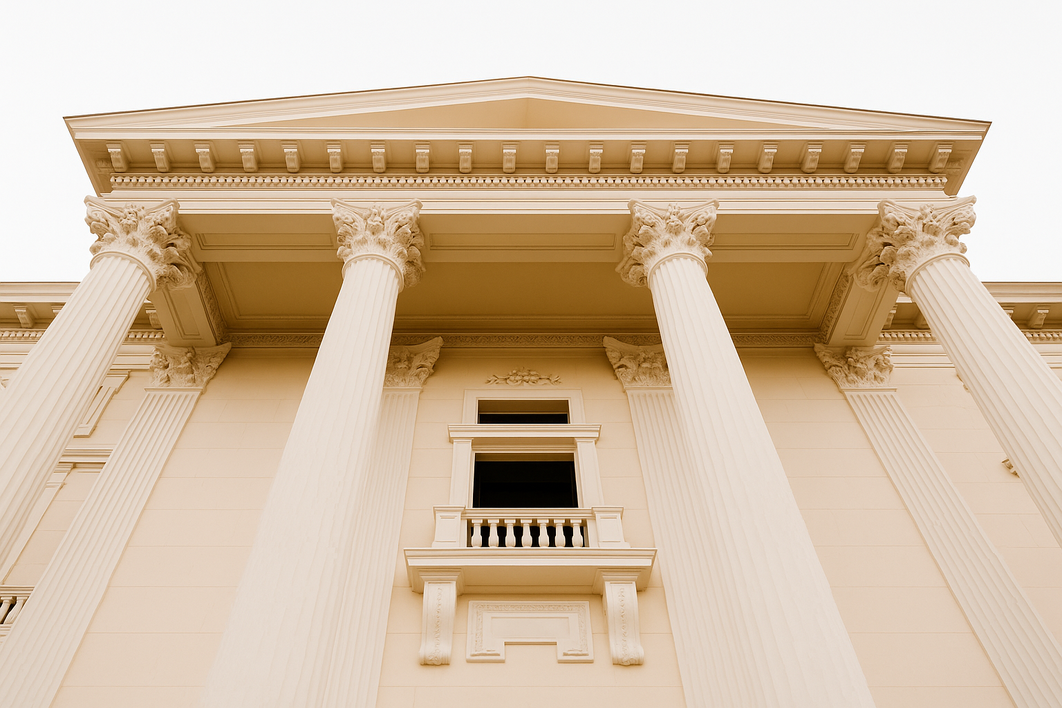 Neoclassical building facade with tall Corinthian columns and ornate details.