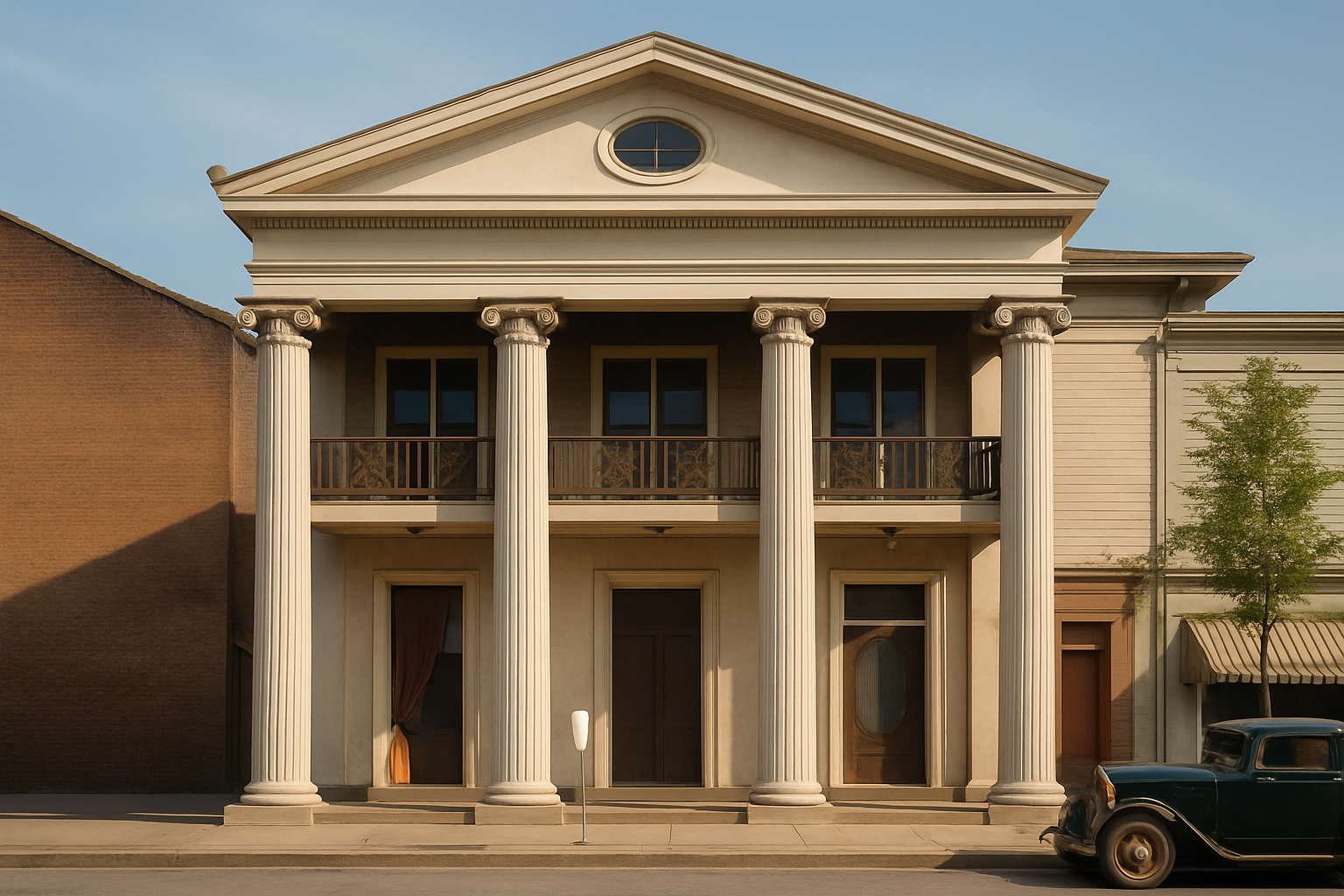 Greek Revival building with tall columns in New Orleans, Louisiana.