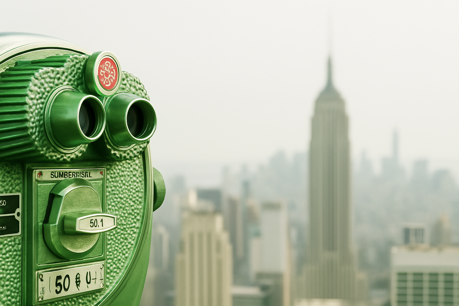 Green binocular viewer with Empire State in background.
