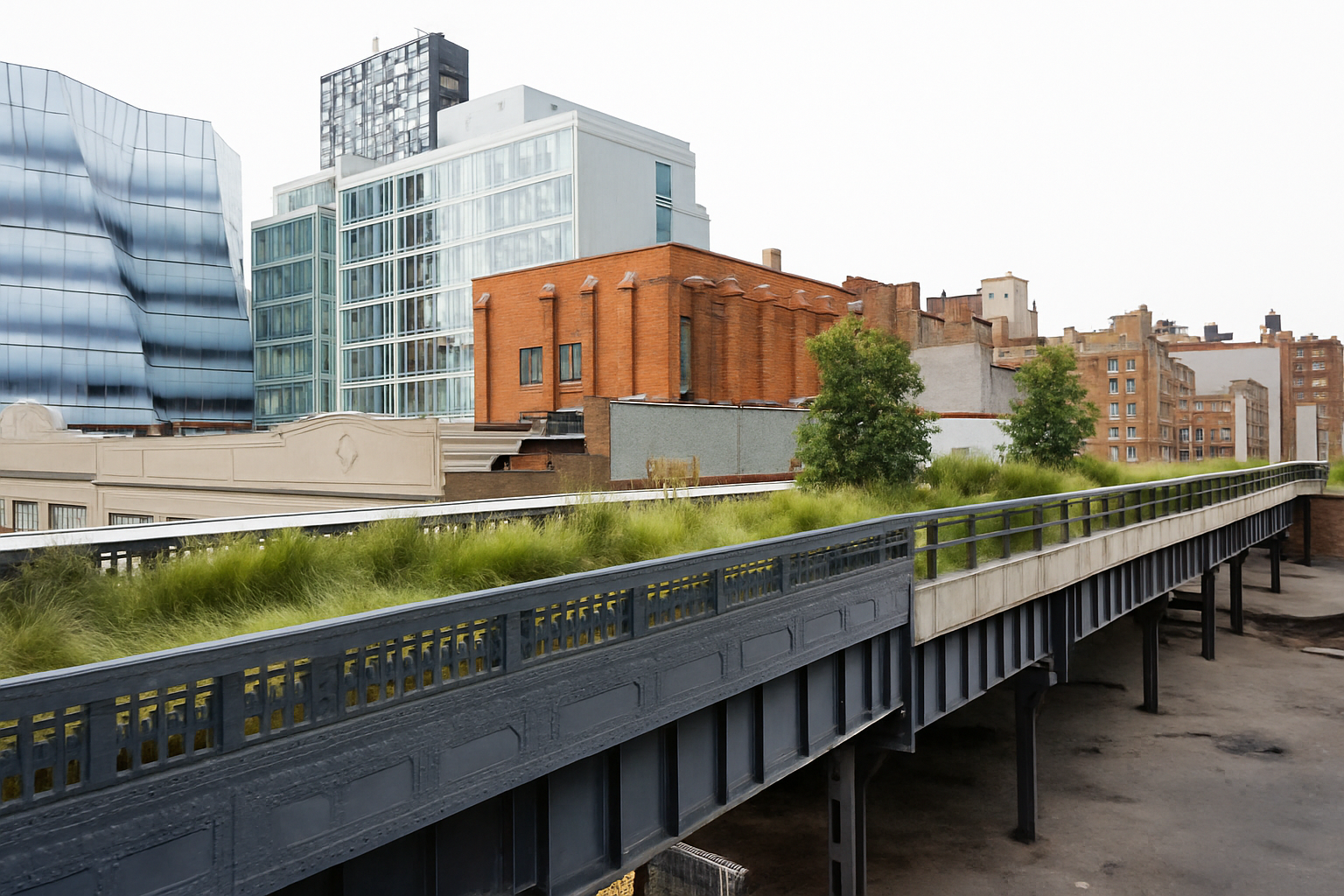 The NYC High Line pathway, shown from a fresh angle.