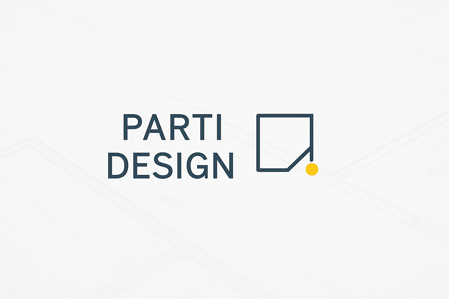 Parti design graphic with geometric square icon.