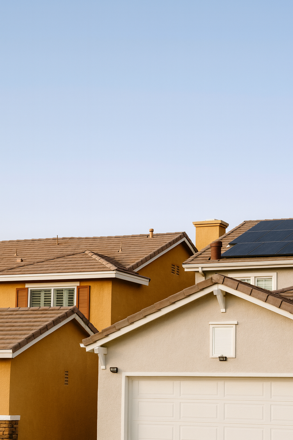 Modern suburban house rooftop with solar panels.