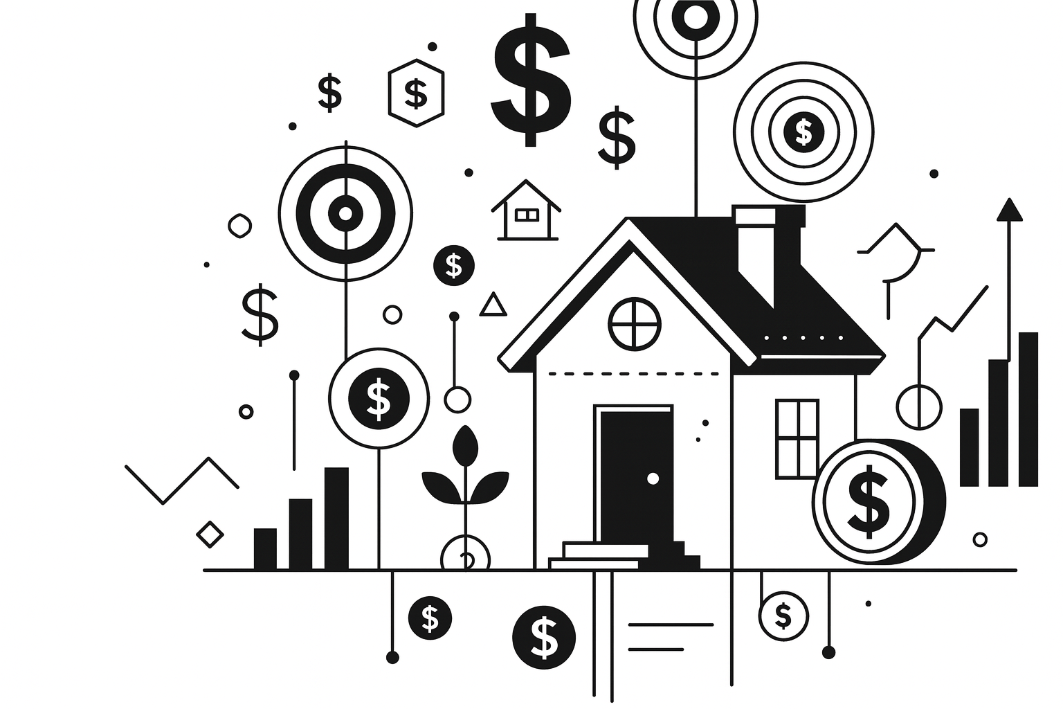 A small house with financial growth symbols.