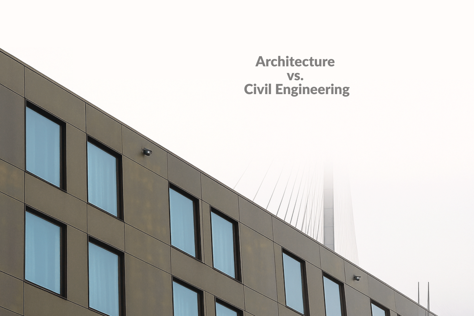 Infographic comparing architecture and civil engineering, highlighting differences in focus, skills, and project roles.