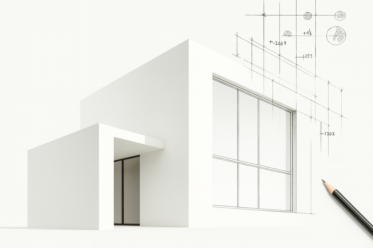 Modern architecture illustration symbolizing balance between design concept and structure.