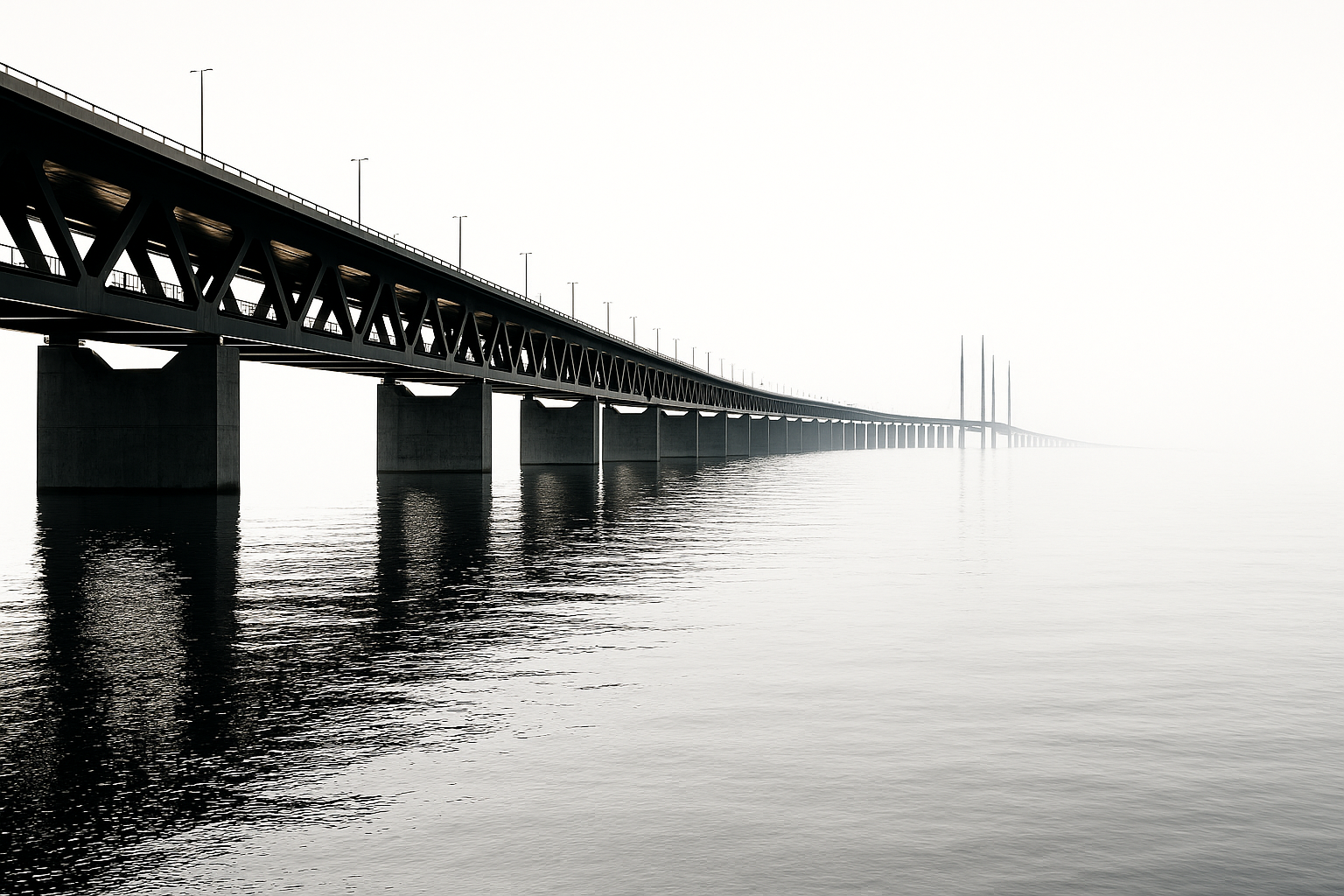Wide professional bridge photograph in minimalist white background, representing civil engineering design and structure.