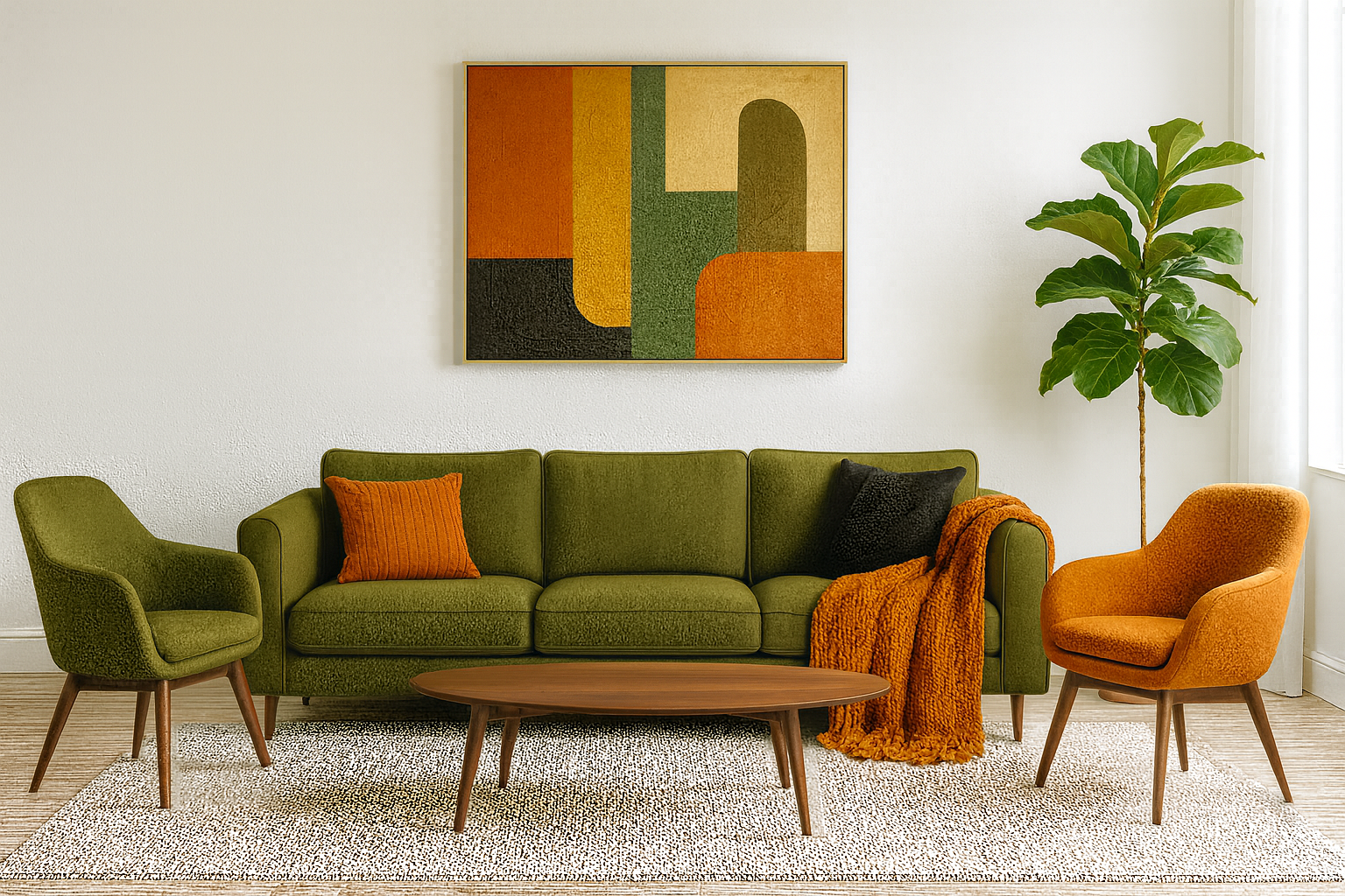 Living room with bold, mismatched colors used in a color selection exercise.