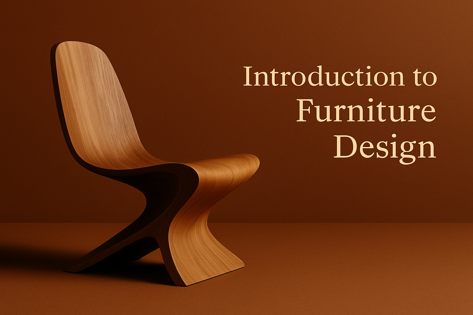 Sculptural wooden chair displayed on a warm brown background highlighting its organic form.