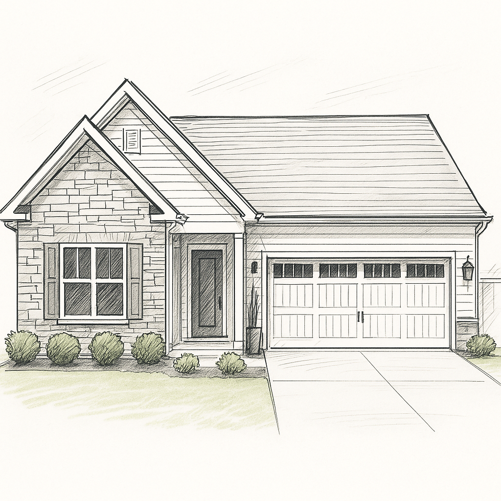 Modern home exterior featuring a gable-on-gable roof with multiple peaks for added depth.