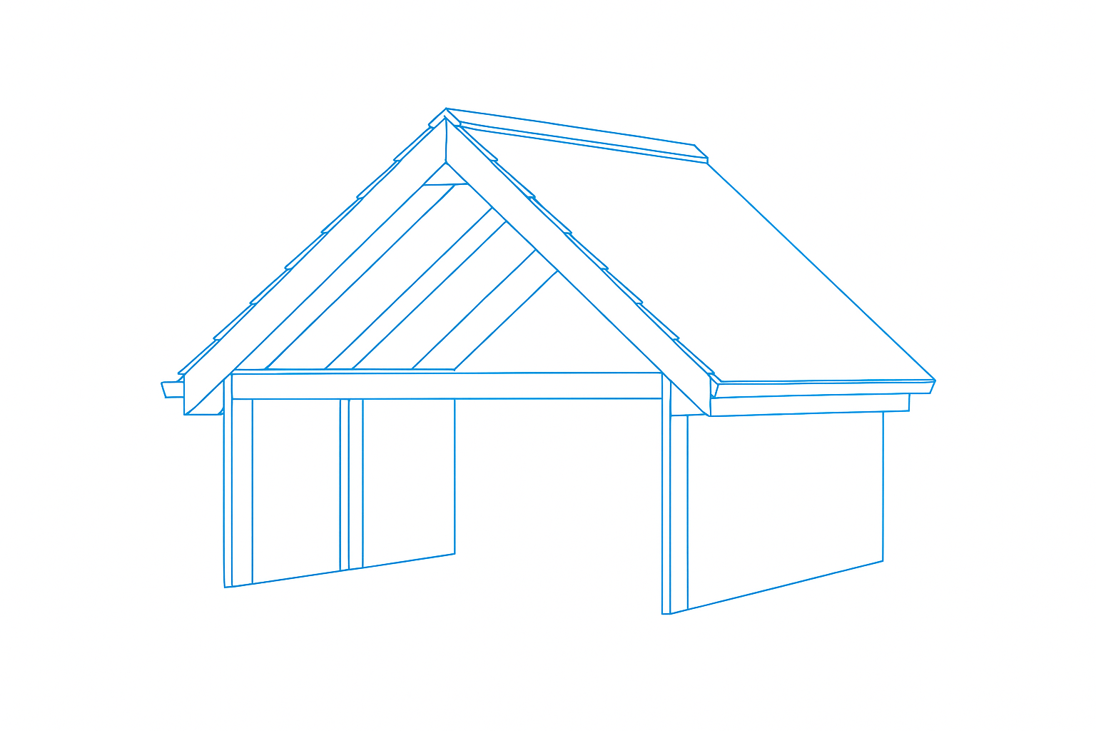 Simple labeled diagram showing the anatomy of a gable roof, including ridge, slope, and eaves.