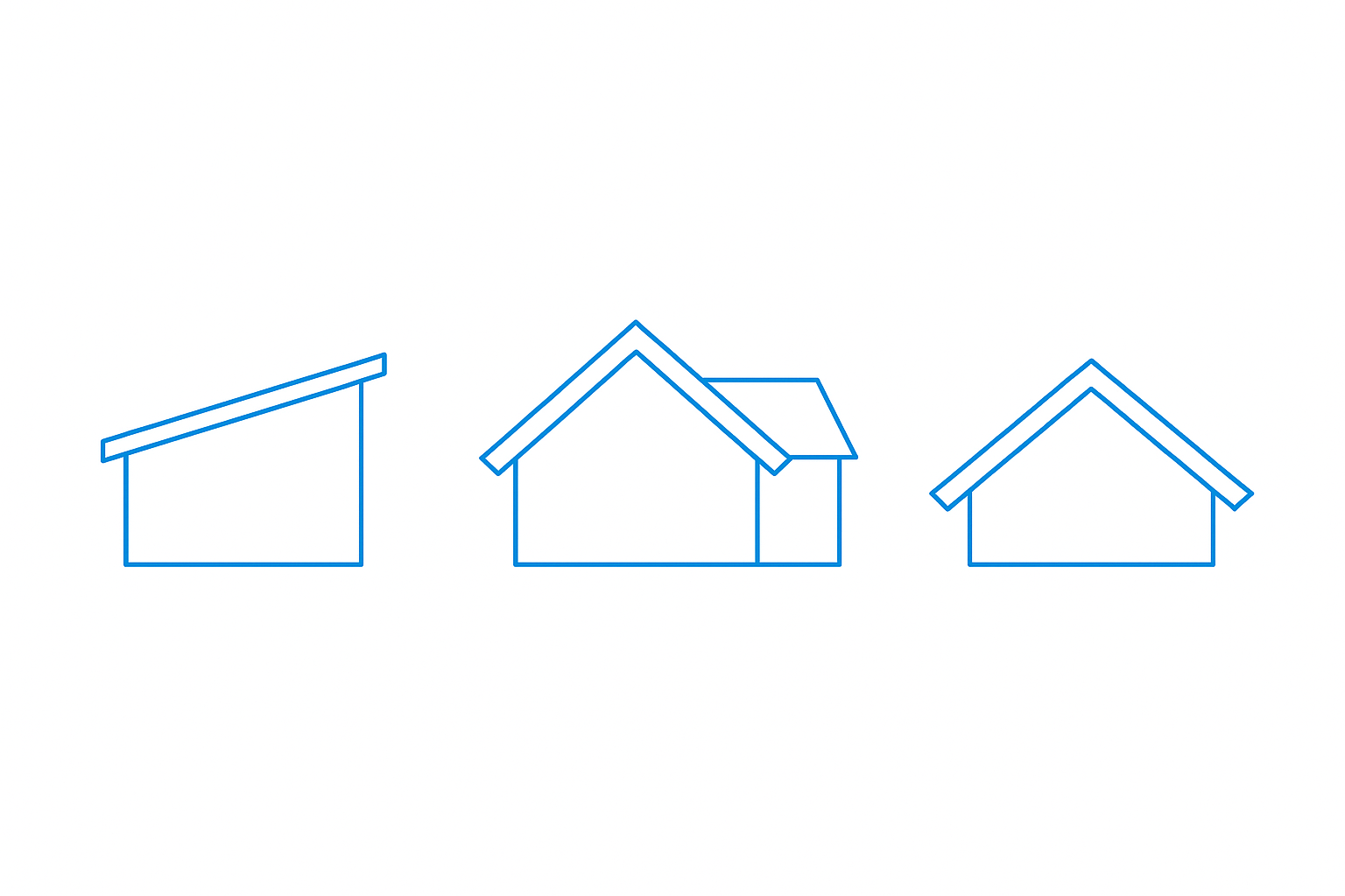 Blueprint-style line illustration showing four variations of gable roofs.