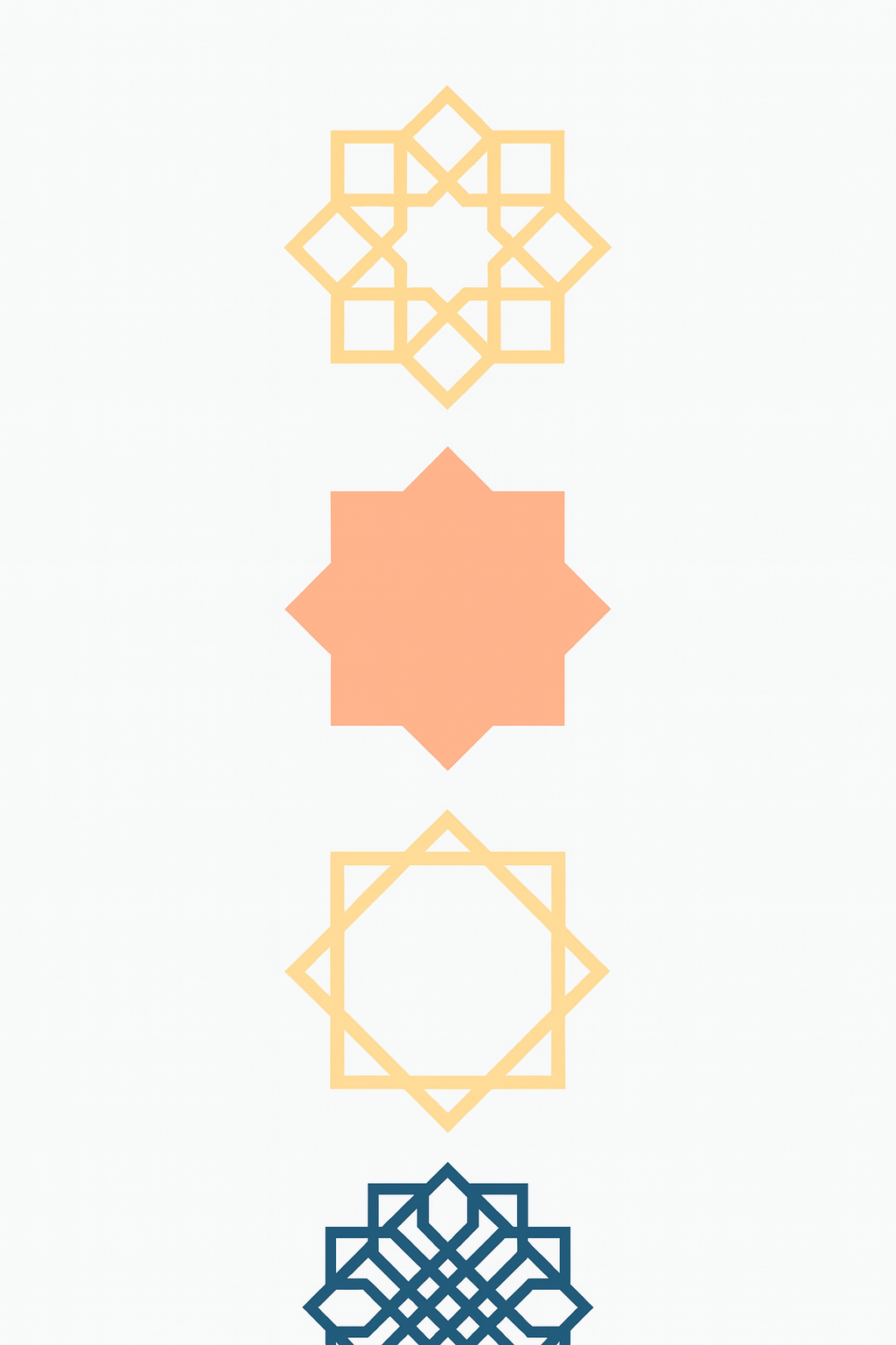 Islamic geometric design with blue, gold, and gray interlocking star and polygon shapes.