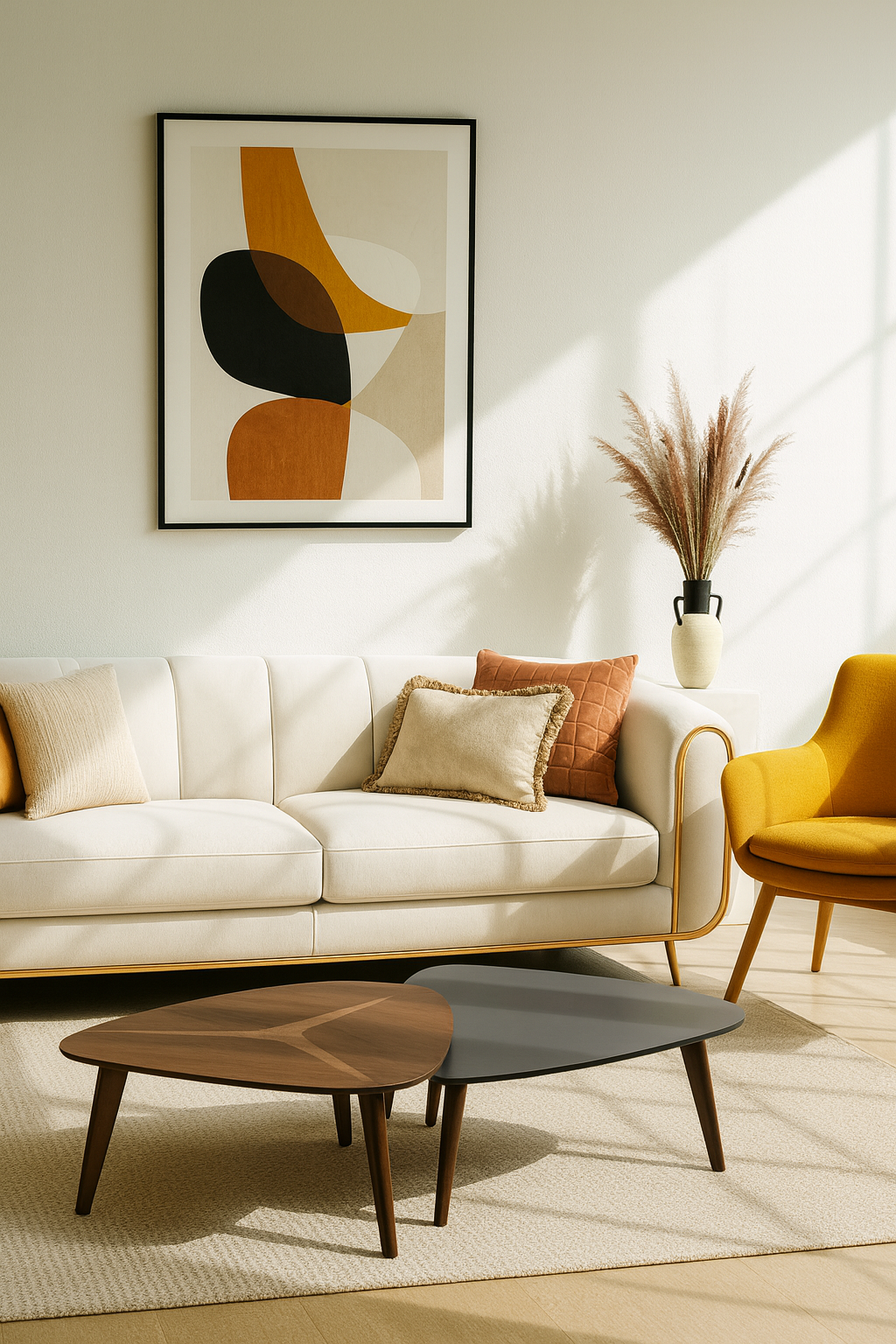Modern living room featuring a sleek accent chair, clean lines, and contemporary décor.