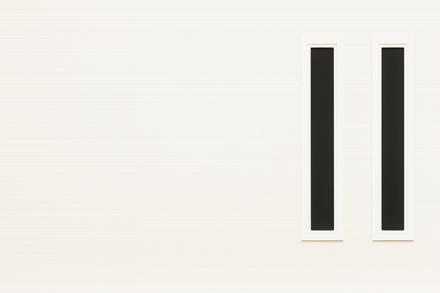 Off-white modern wall with two tall narrow black-framed windows in minimalist design.