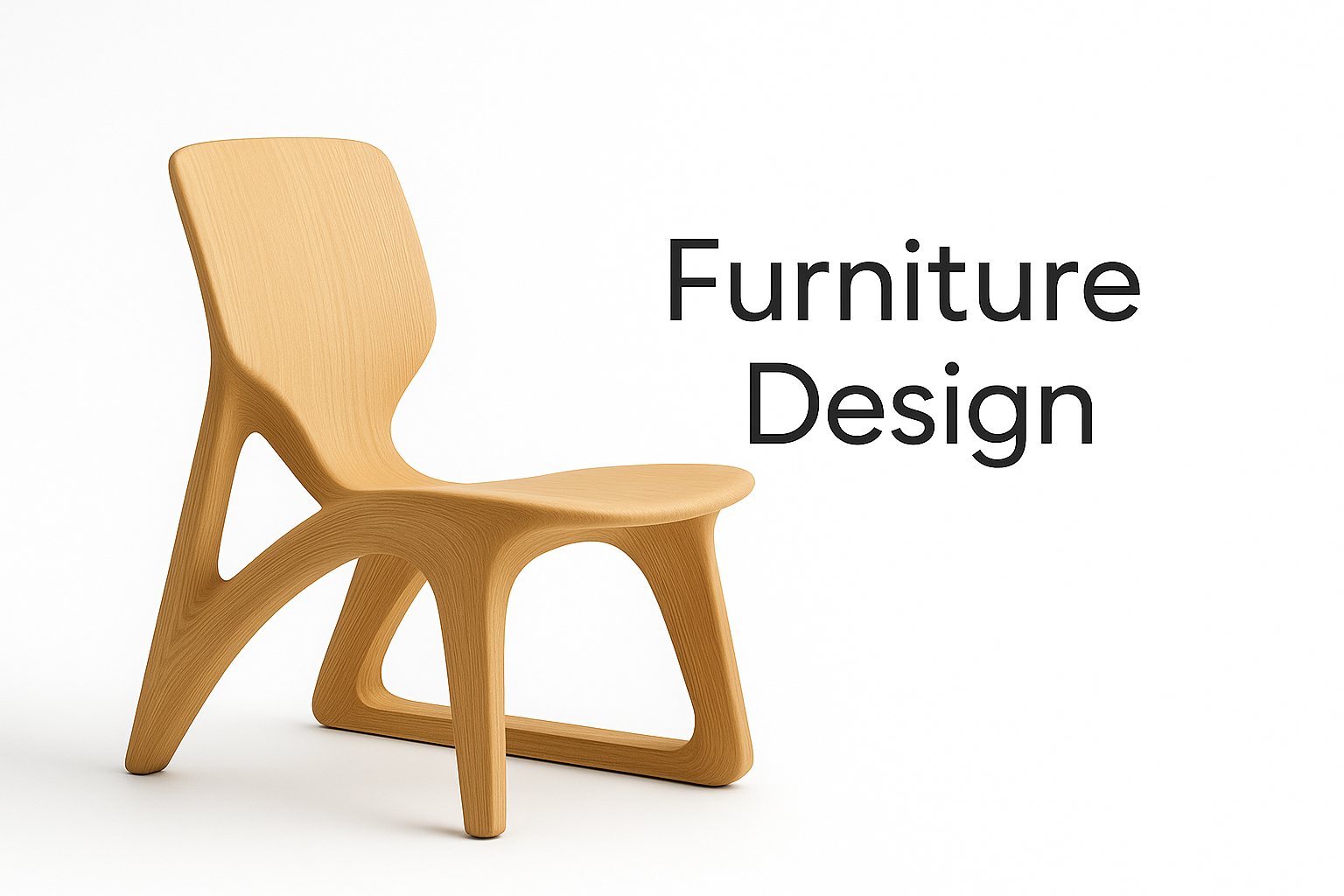 Sculptural wooden chair with elegant curves, modern furniture design and architecture course.