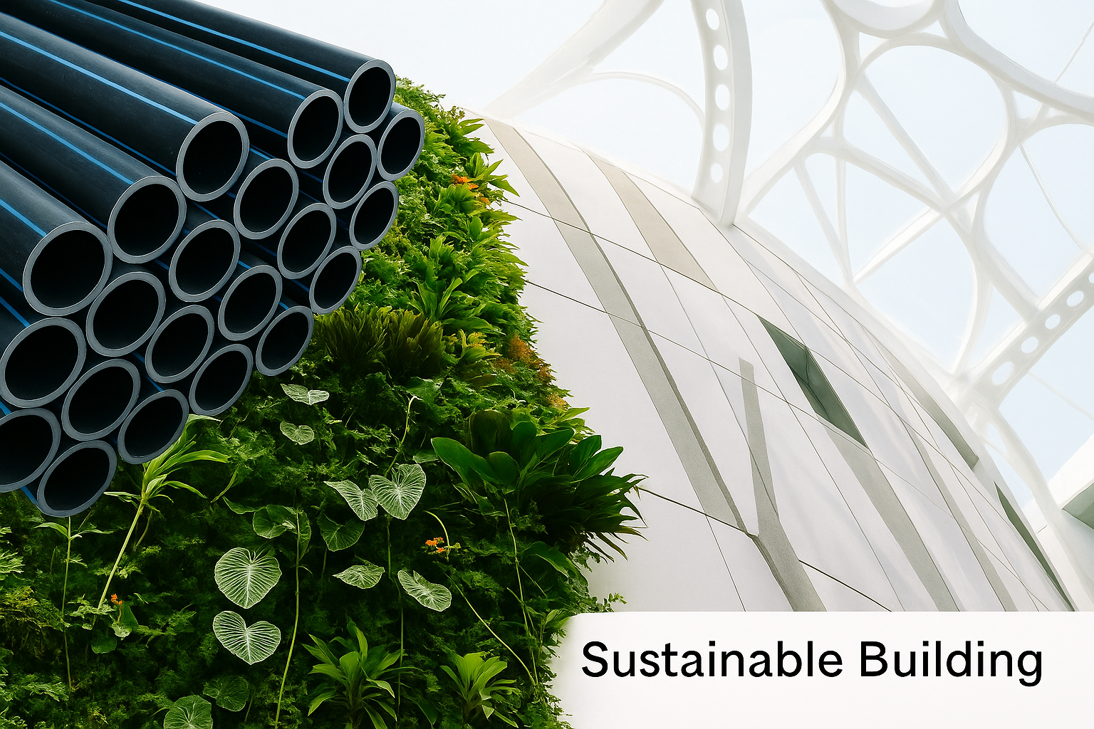 Visual guide highlighting HDPE applications in buildings, interiors, and construction, emphasizing durability, versatility, and sustainability.