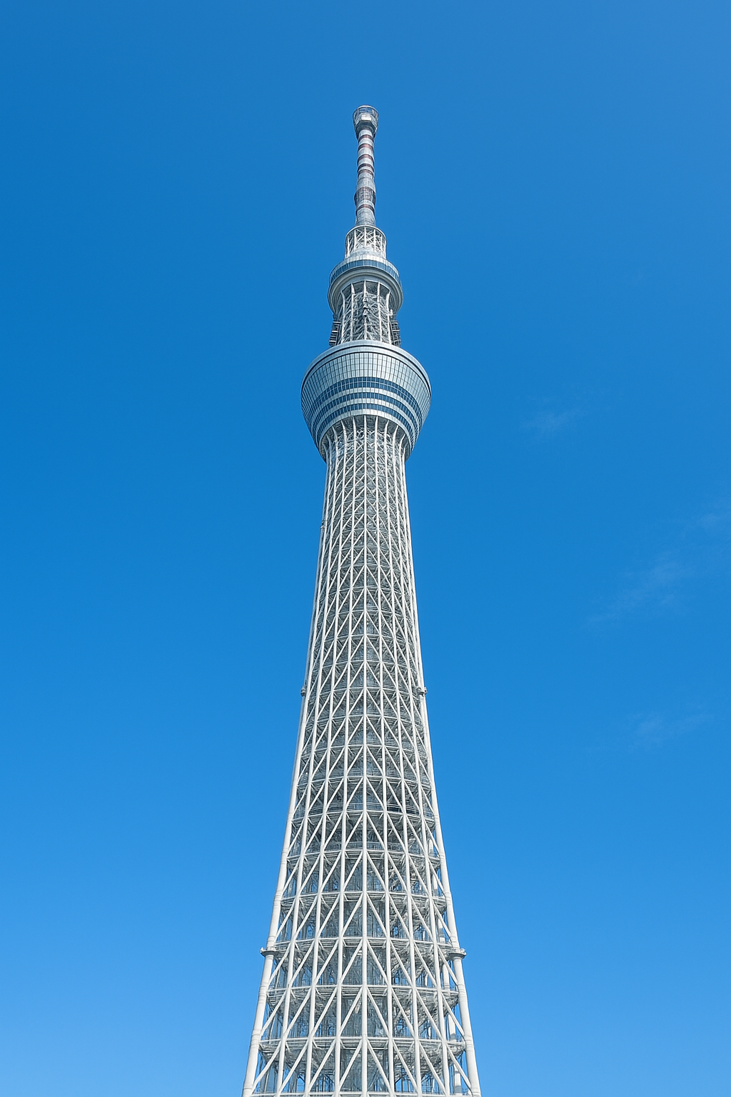 Tokyo Skytree tower showcasing its lattice structural system and tapered steel design.