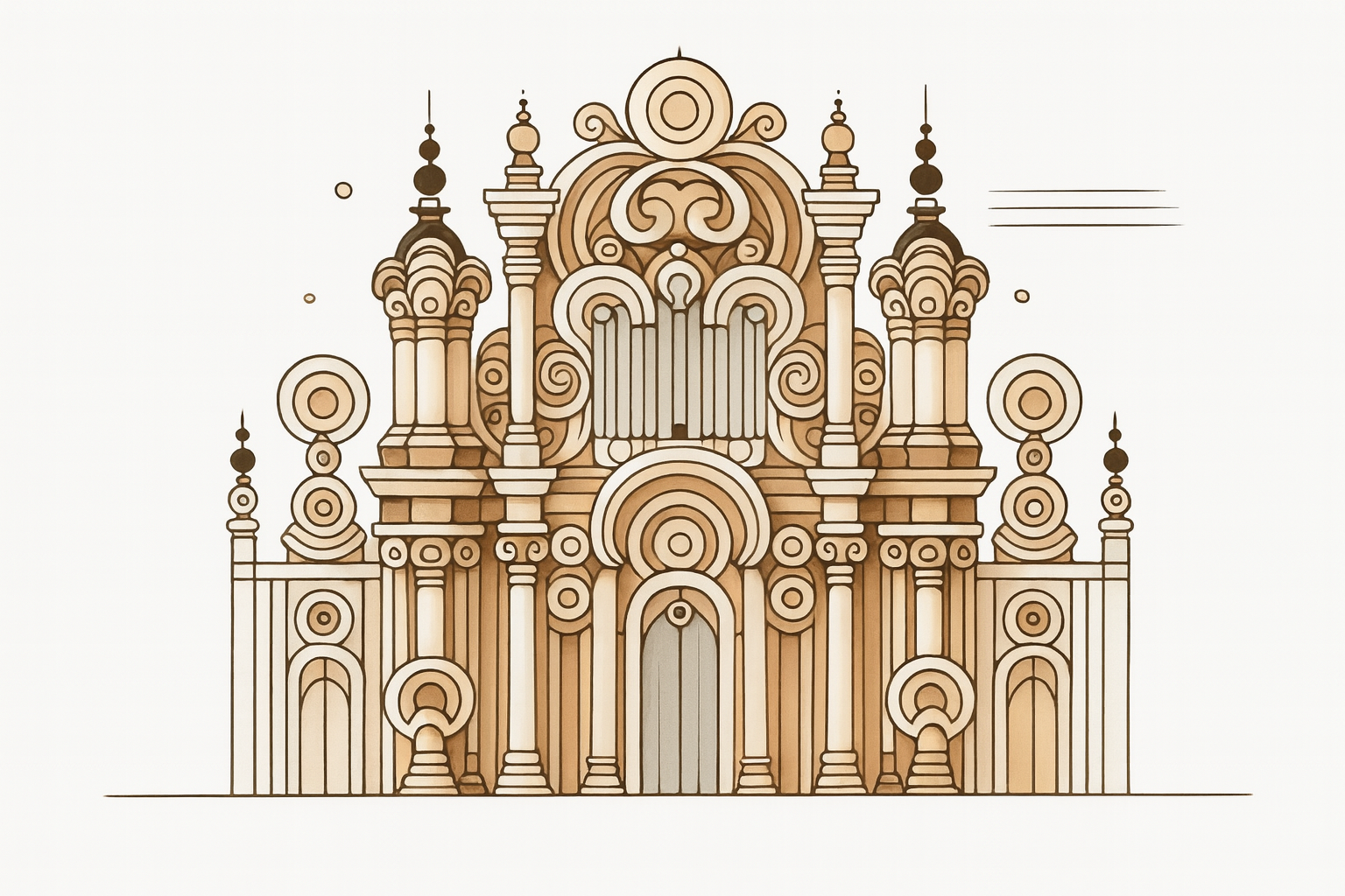 Ukrainian Baroque architectural drawing on white background with circular motifs.