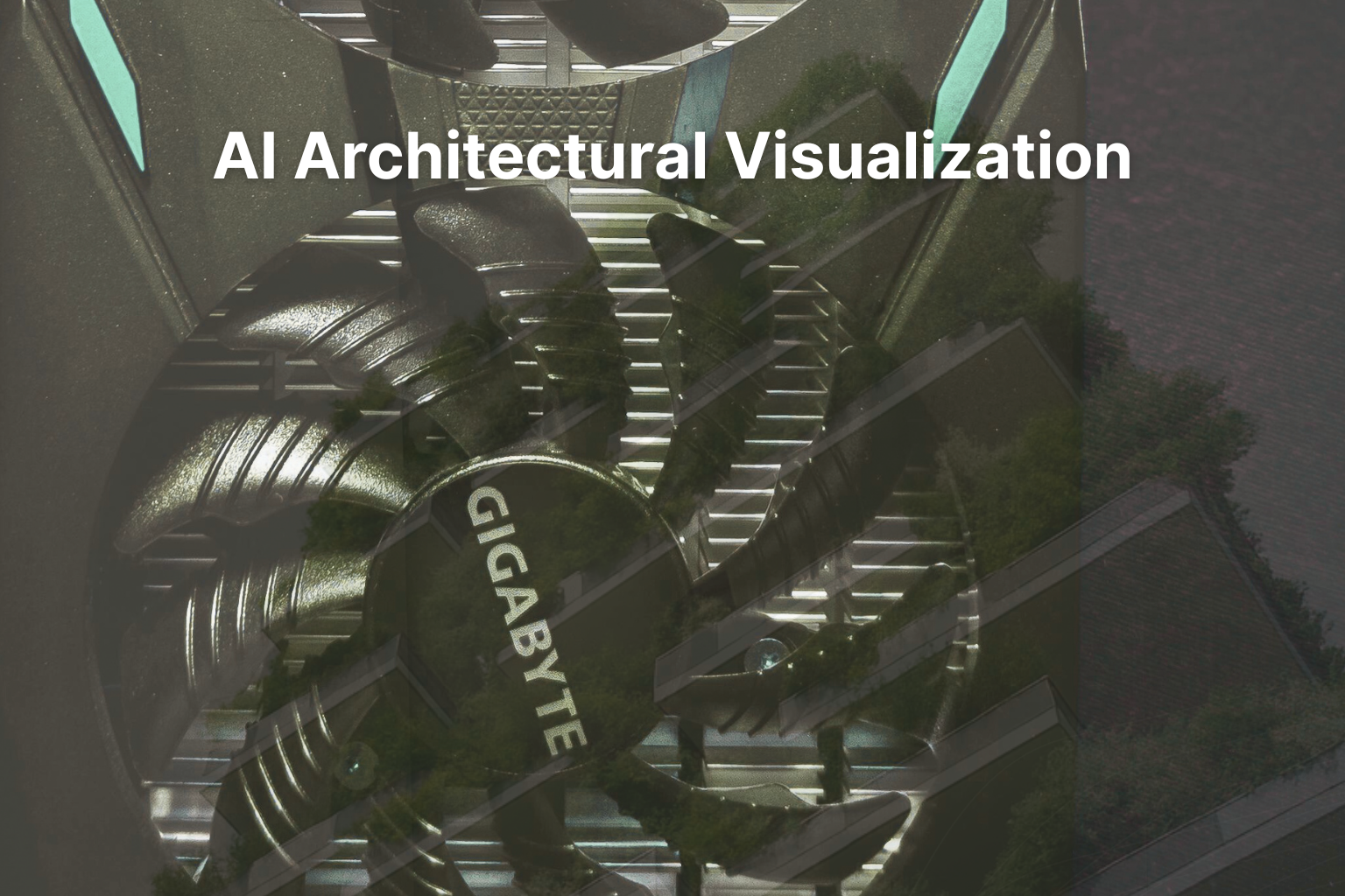 Infographic showing how AI transforms the architectural visualization process from modeling to post-production.