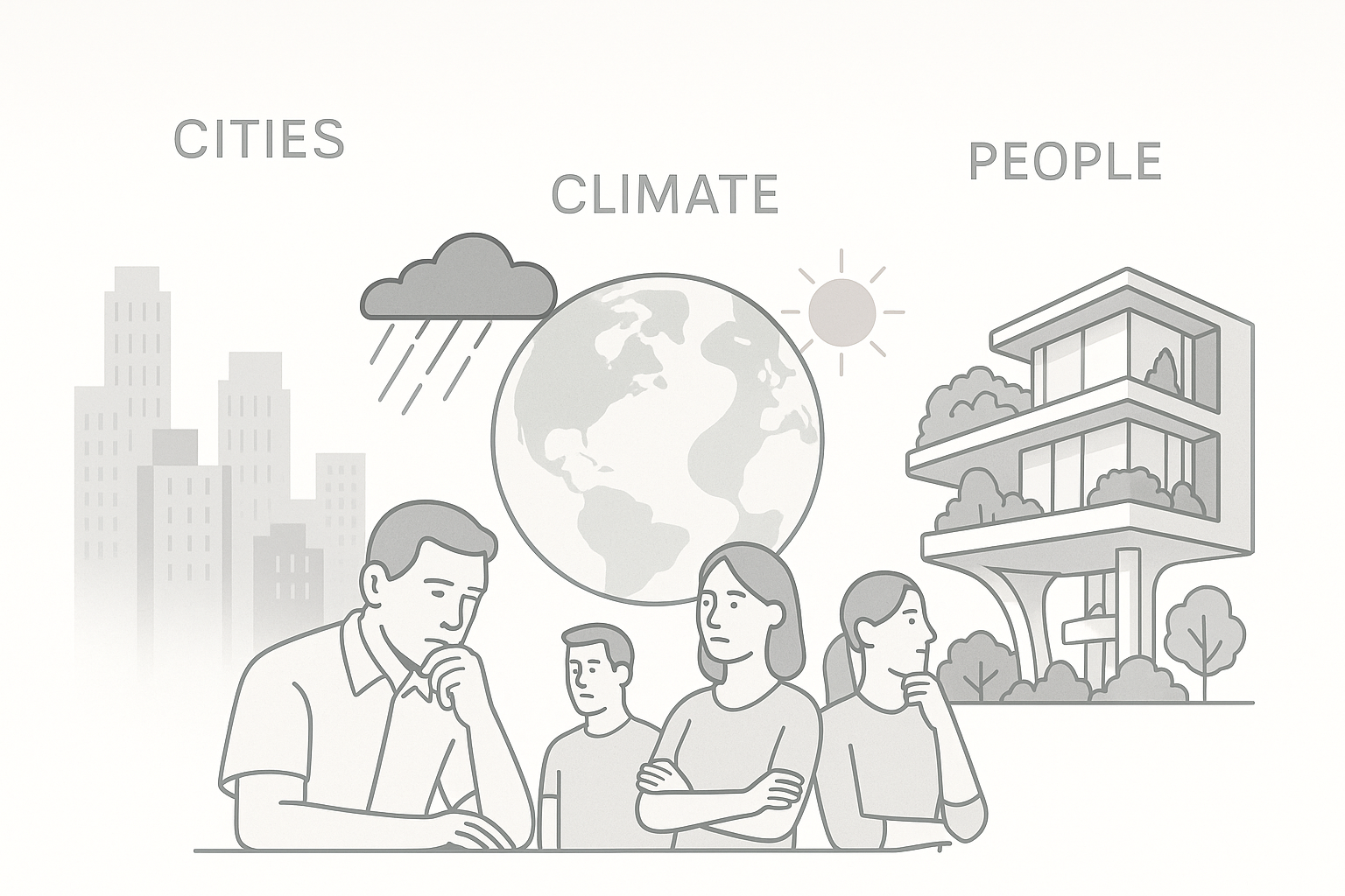 Infographic showing future pressures on architecture, cities, climate, and people.