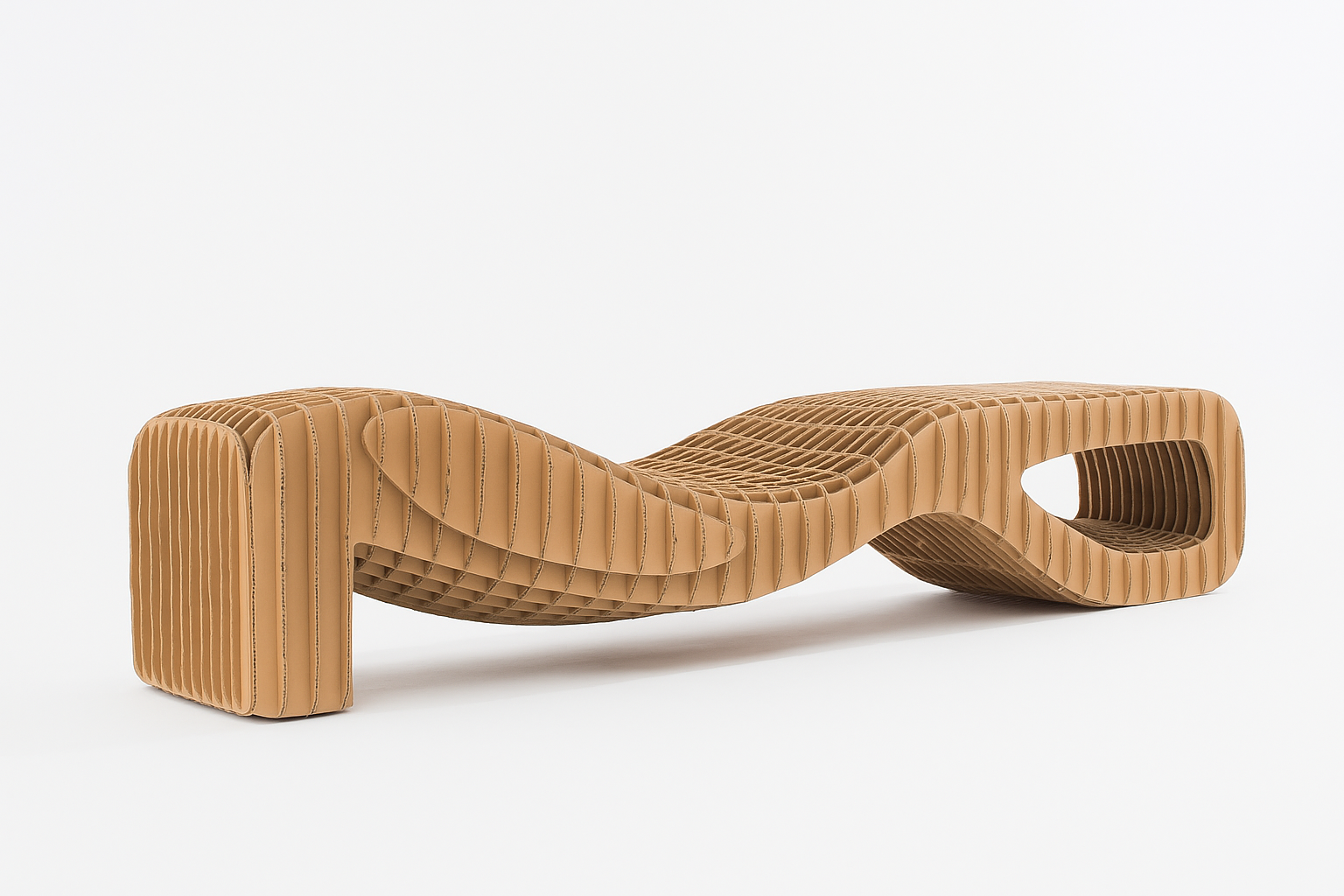 Modern wooden bench designed with parametric patterns.