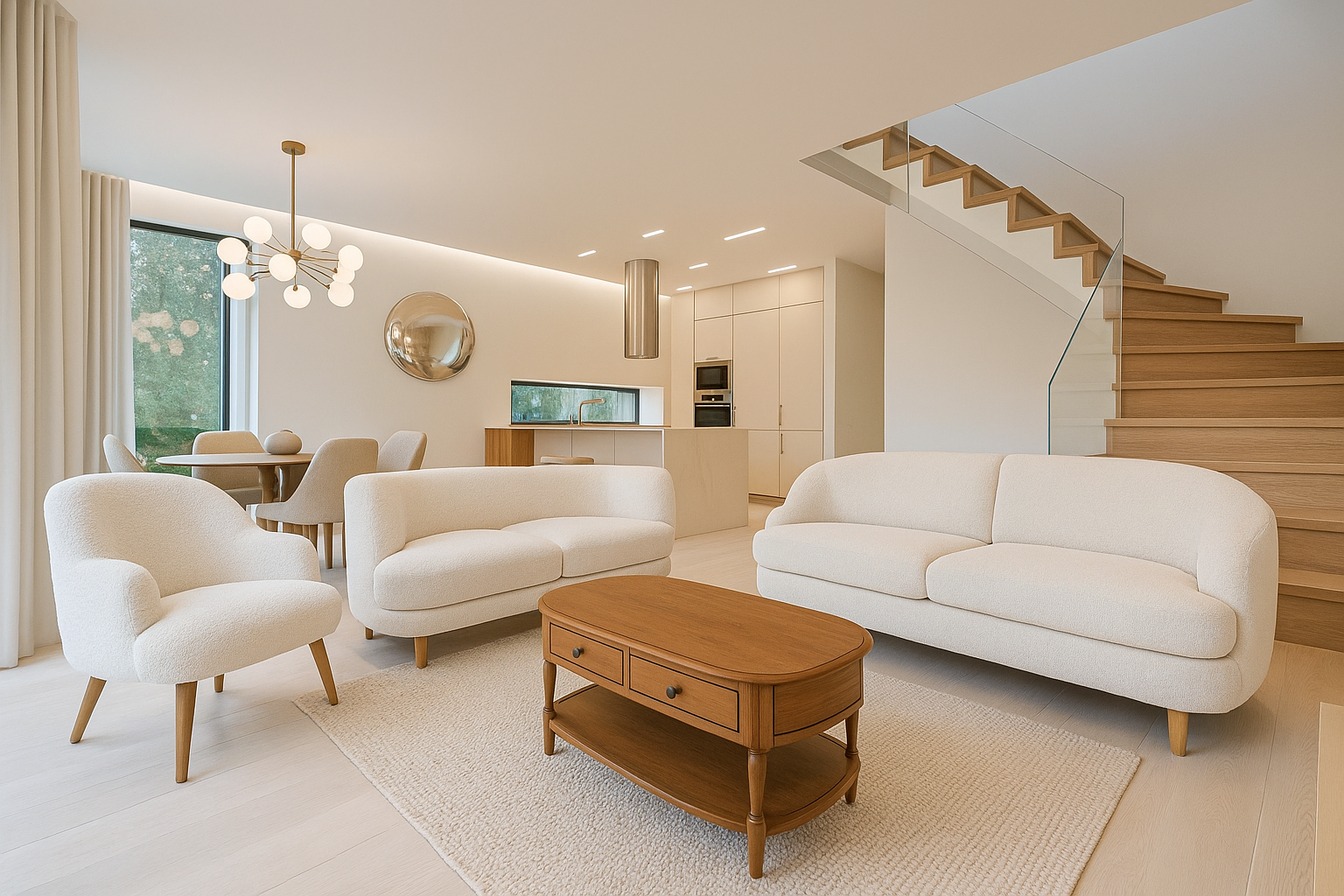 Modern residential living room highlighting space layout, furniture placement, and open interior design.