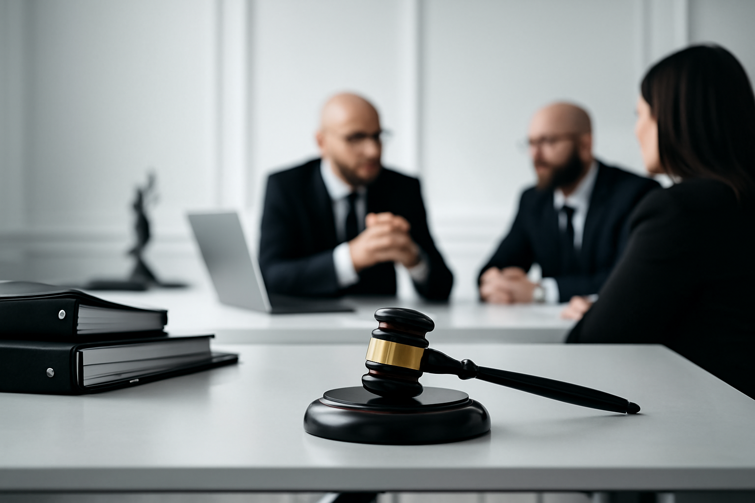 Lawyers meeting and discussing a case to illustrate a simple definition of litigation.