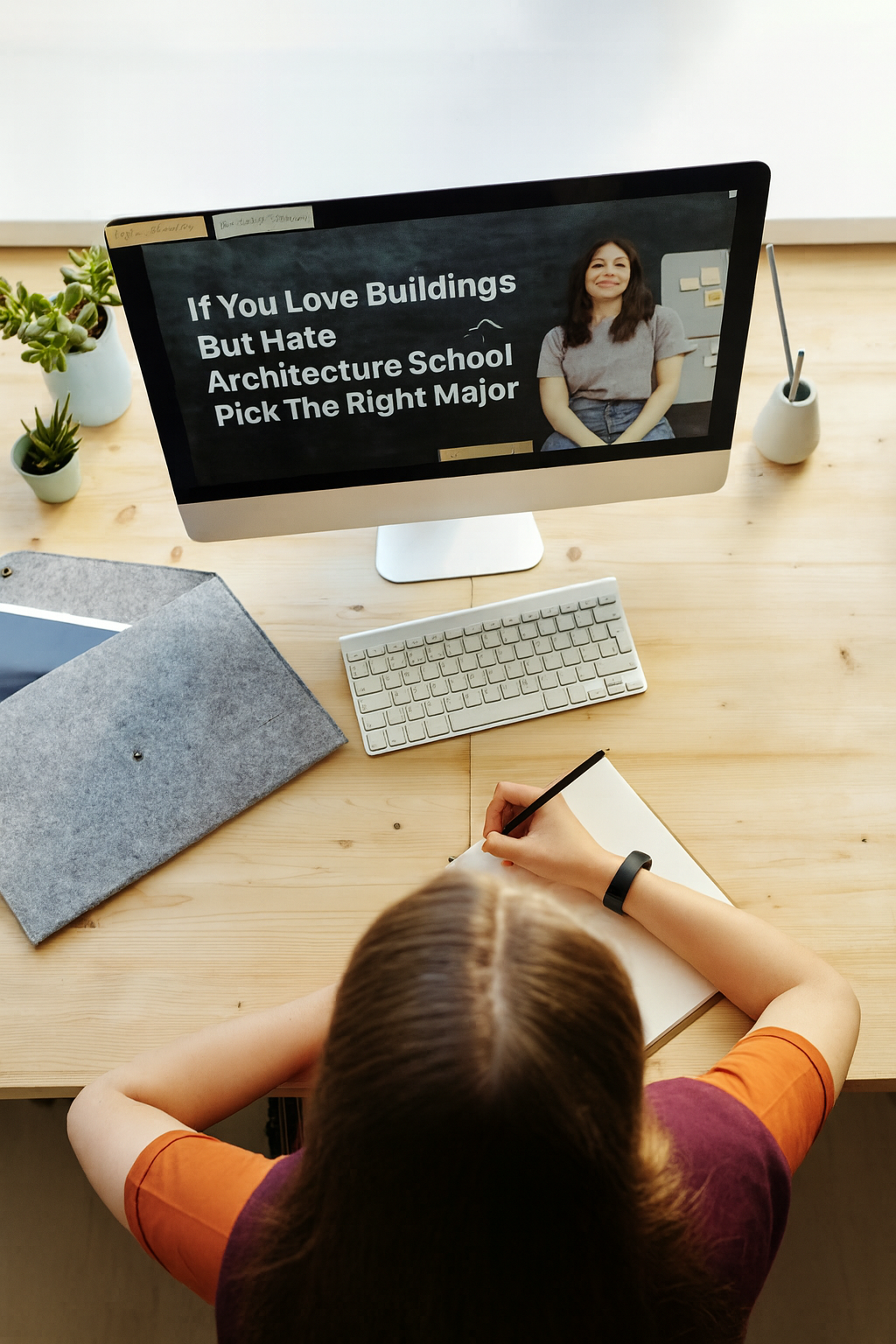 Student studying architecture online while reconsidering architecture school.