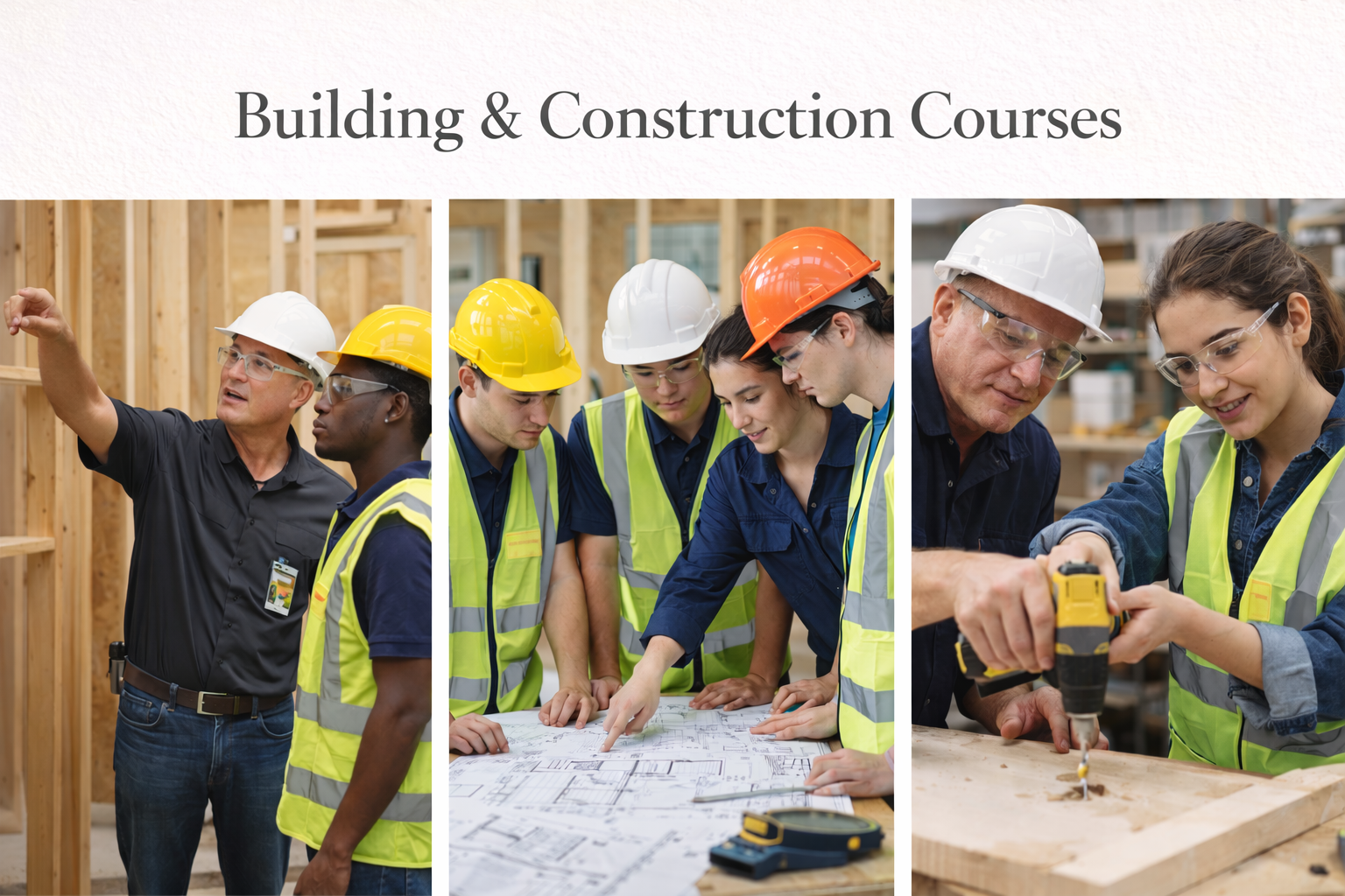 Building and construction courses using model house and safety helmet.