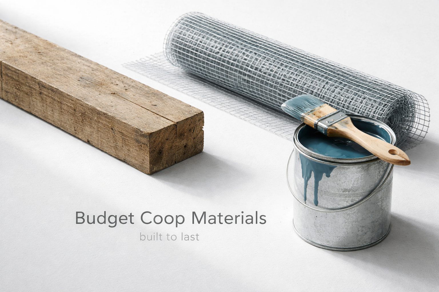 lumber hardware cloth and exterior paint used for durable backyard chicken coop construction.