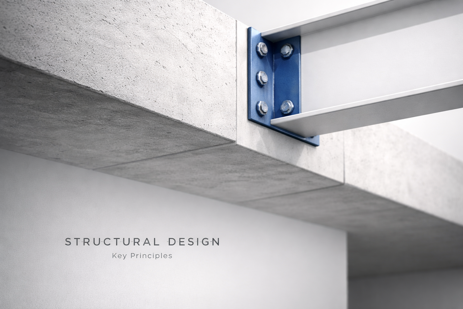 Steel-to-concrete connection detail with blue bracket, showing structural load path concept.
