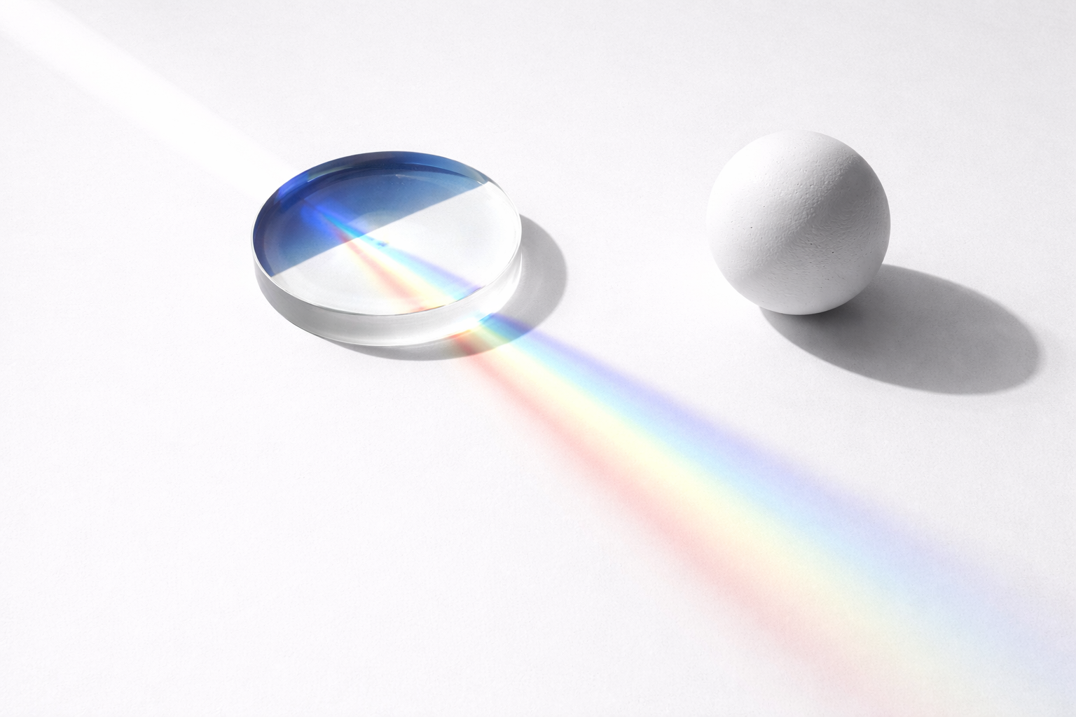 Color psychology: restrained blue accent with a quiet spectrum band.