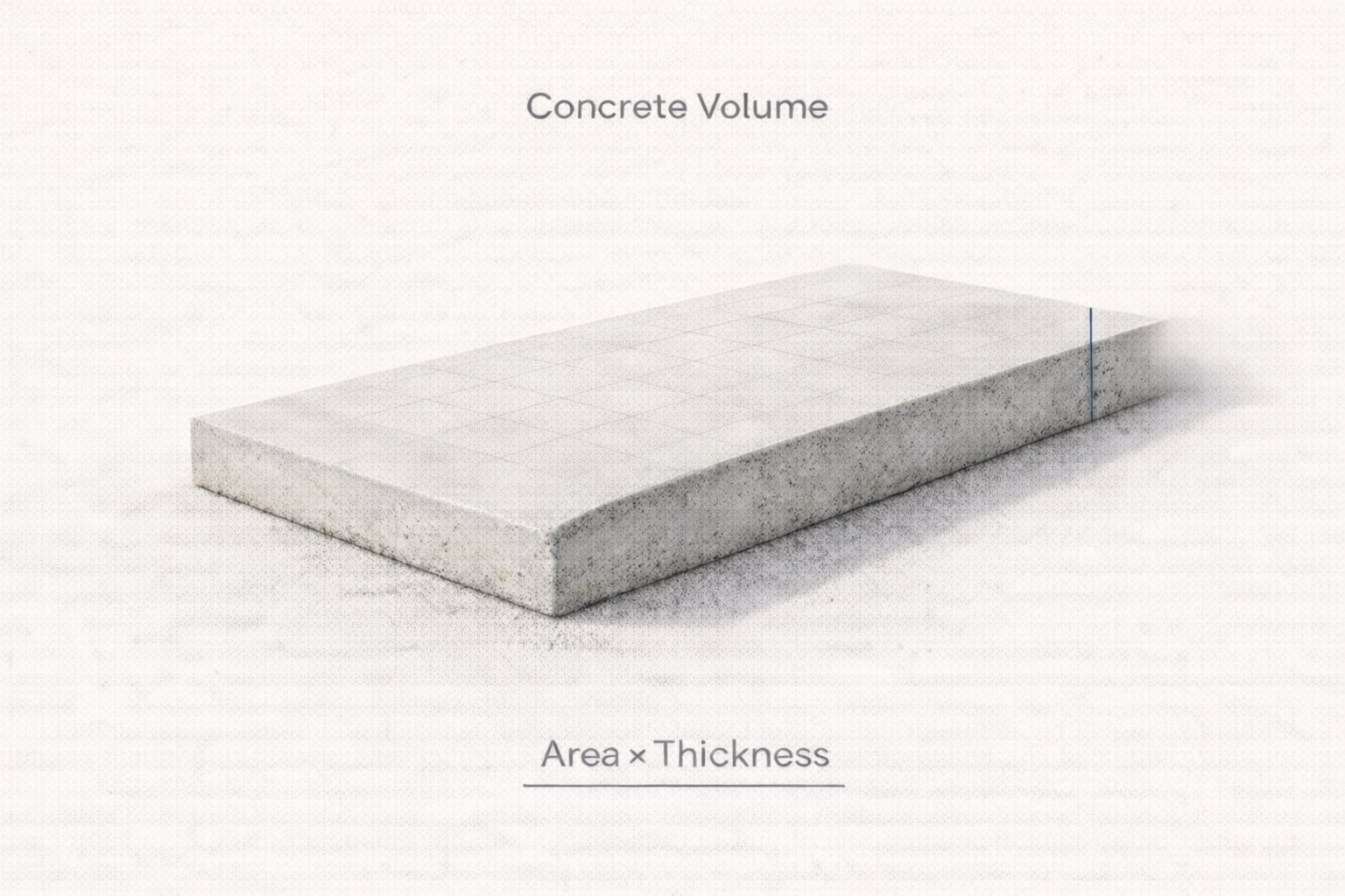 Minimal reference diagram showing concrete slab volume concept using area grid and thickness dimension line