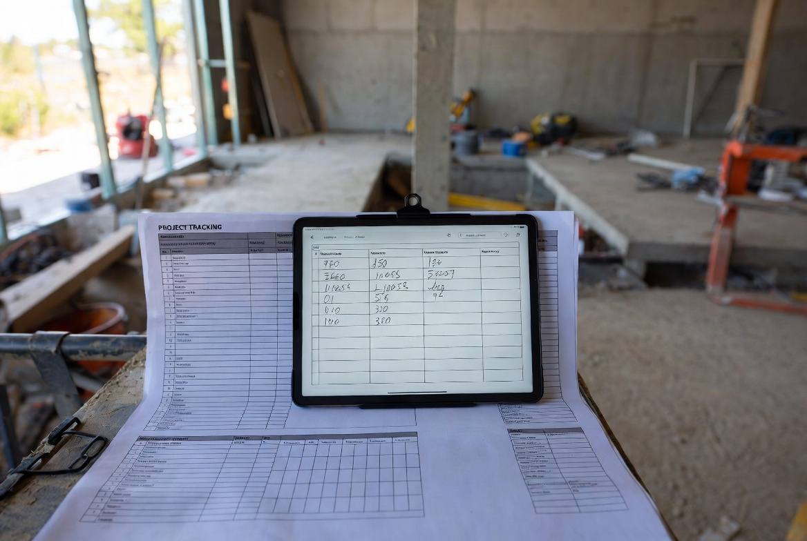 Construction tablet and paper records on site showing that devices alone do not ensure proper tracking.