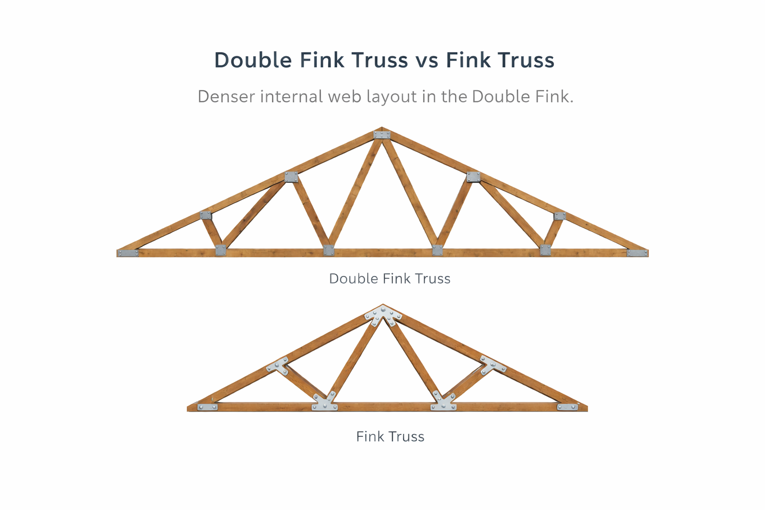 Comparison of a Double Fink truss and a Fink truss showing different internal web layouts.