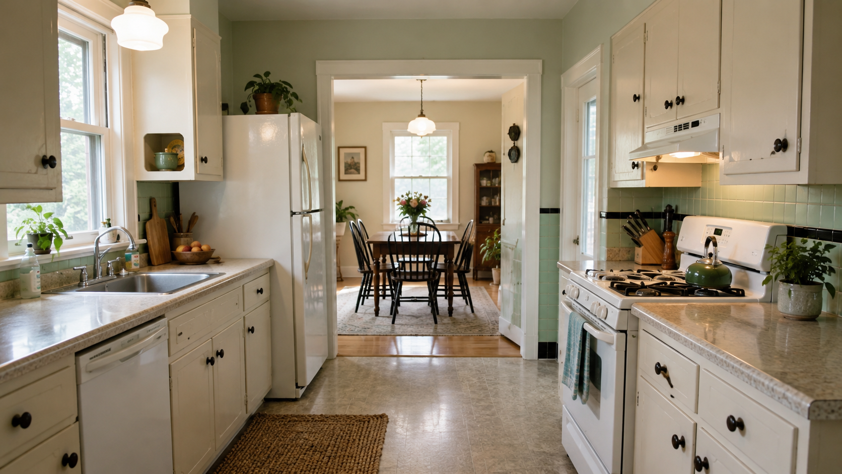 1950s kitchen remodel showing a better layout with improved circulation and appliance placement.