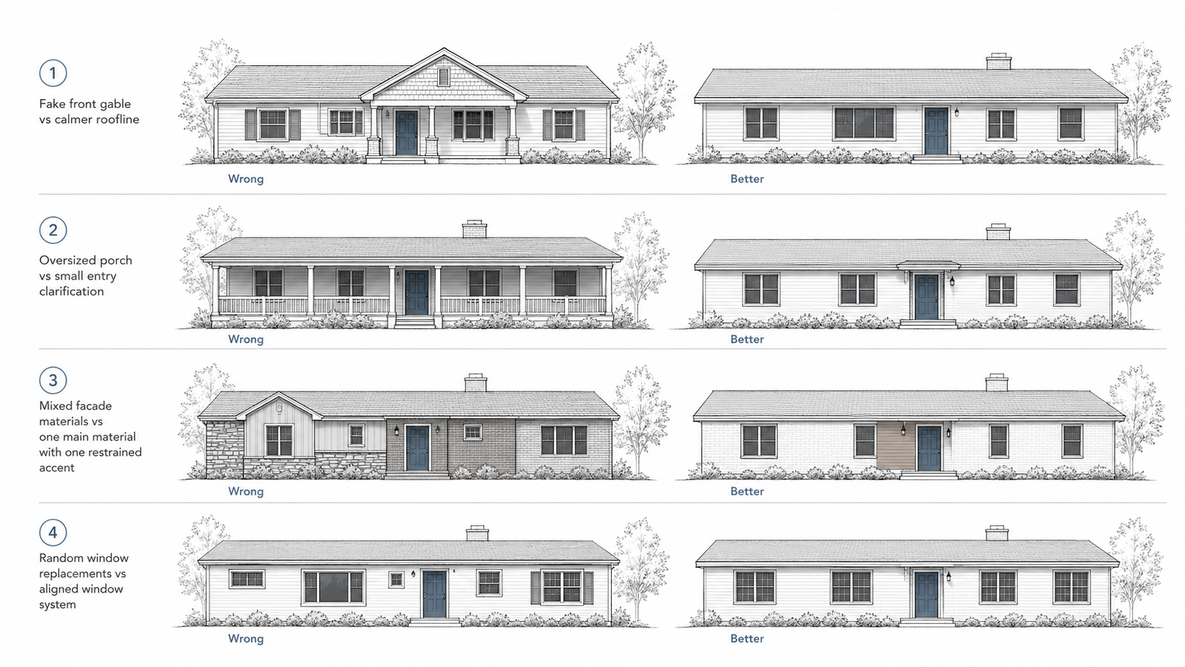 Diagram comparing wrong ranch remodel moves with better restrained updates.