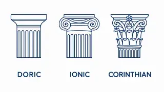 Ancient Greek architecture with columns, entablature, and symmetrical design.