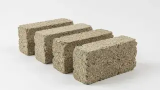 Four rectangular hempcrete blocks stacked staggered.