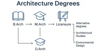 Flowchart diagram showing B.Arch, M.Arch, D.Arch, and licensure paths in architecture.