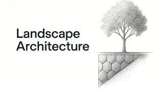 A sketch of a landscape-inspired architectural form with curved and grid textures.