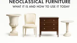 Four neoclassical furniture pieces arranged in a row.