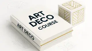 Art Deco course book with geometric cube and gold accents.